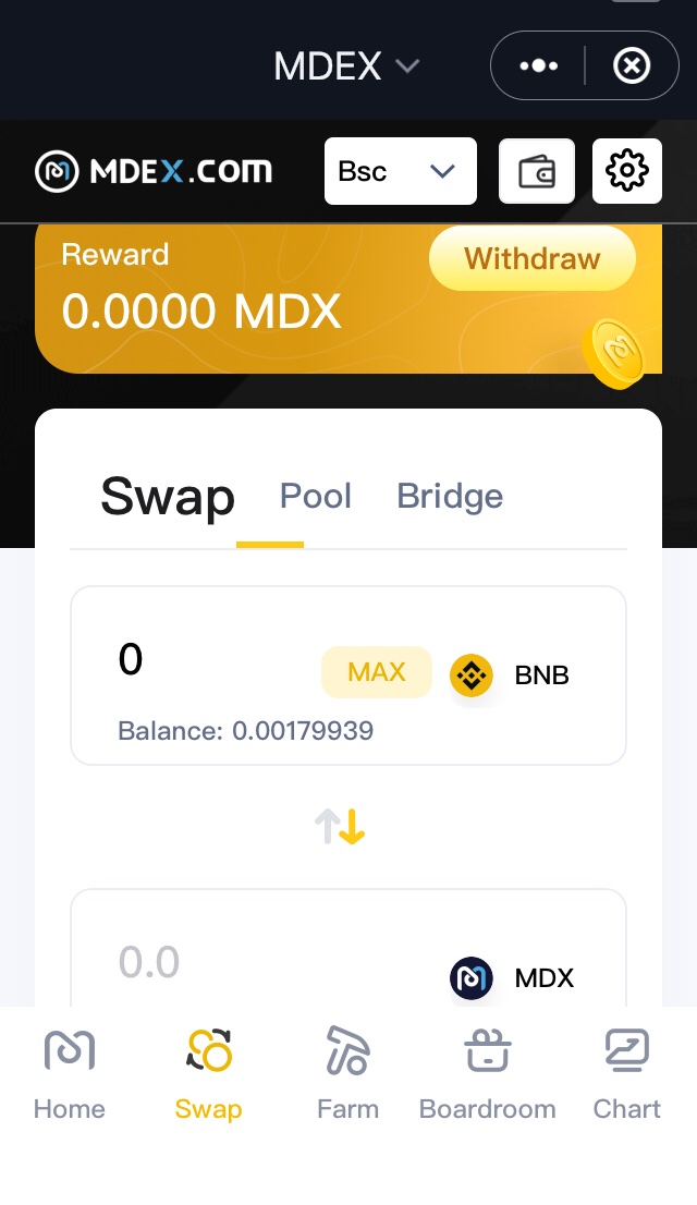 MDEX is one of the most top DEX where you can swap tokens with multiple chain networks like HECO, BSC. 
My BSC wallet address: 0x82fBC59F8Cc9c643546d892Fc1b82303fe202410