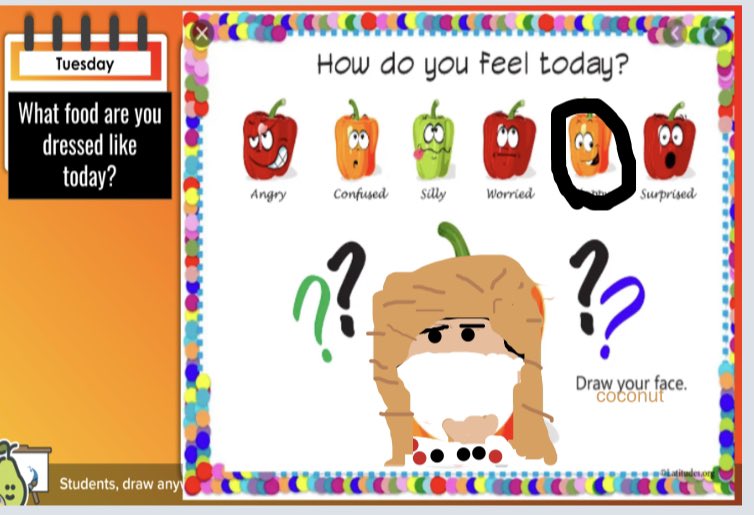 Healthy minds and bodies at <a href="/NorthsideES/">Northside Elementary</a> Spirit Week. We got very hungry guessing what fruit everyone was dressed as! #NESGotSpirit <a href="/jiangesl/">Katie Jiang</a> <a href="/NESSELCounselor/">Crystal Brunson (she/her/hers)</a> <a href="/CounselorClick/">Chantel Click</a> Shoutout to <a href="/PearDeck/">Pear Deck Learning</a> for empowering remote #ELLs to actively share in the learning and fun!