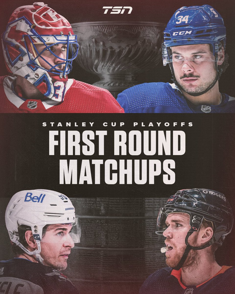TSN_Sports's tweet photo. North Division matchups are SET for the first round! 🔥

👉 Leafs vs. Habs
👉 Oilers vs. Jets

WHO'S READY?! https://t.co/5JJ14R6xnm