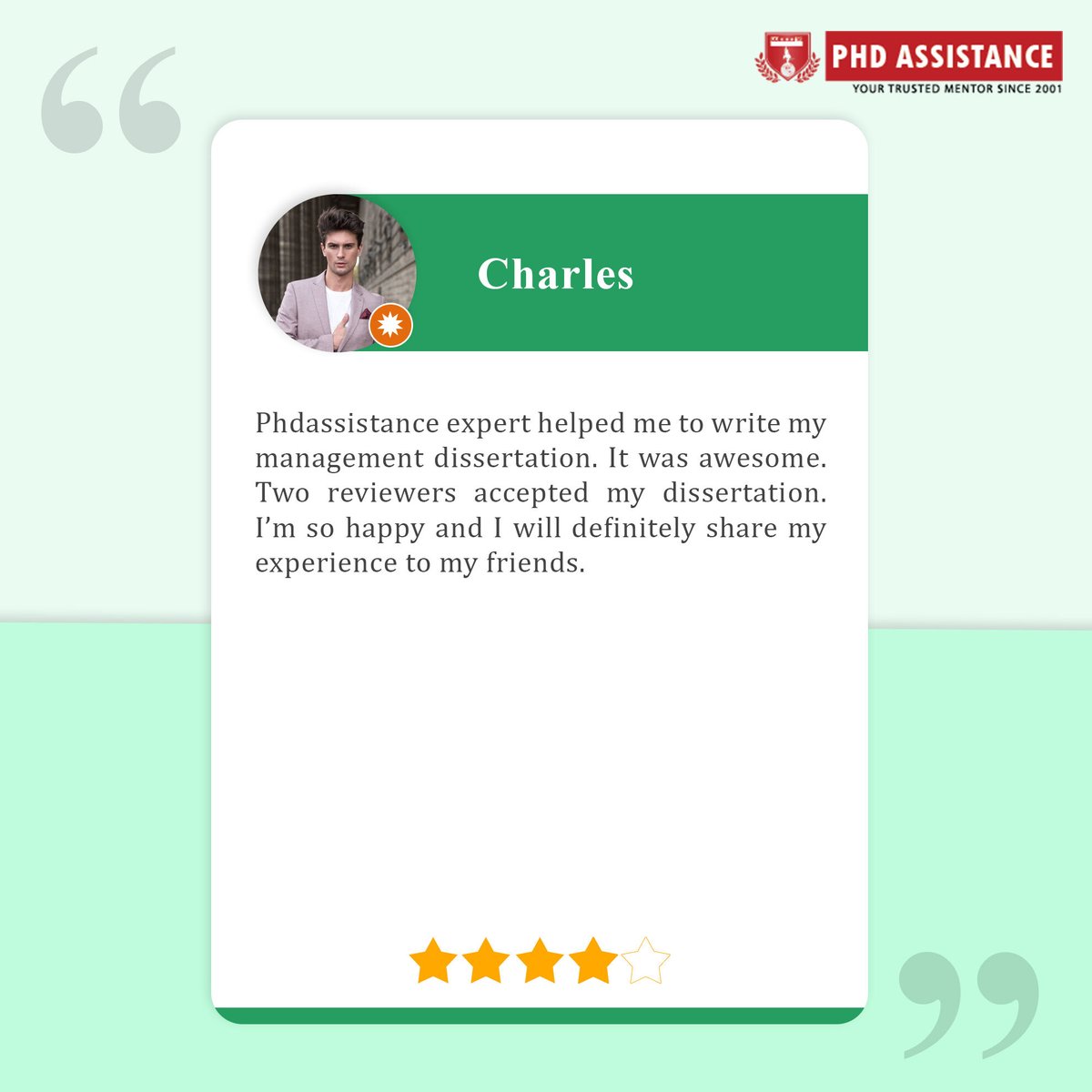phdassistance's tweet image. "Take a look at what one of our wonderful customers had to say about their latest experience": bit.ly/3d3apI7
For Enquiry:
☎Contact No: +91 91769 66446
📧Email: info@phdassistance.com
#phdassistance #Phddissertationwritinghelp #DissertationWriting #Dissertation #PhD