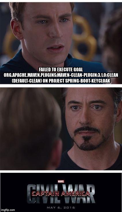 overflow_meme's tweet image. Failed to execute goal org.apache.maven.plugins:maven-clean-plugin:3.1.0:clean (default-clean) on project spring-boot-keycloak stackoverflow.com/questions/5966… #war #maven #pomxml #java