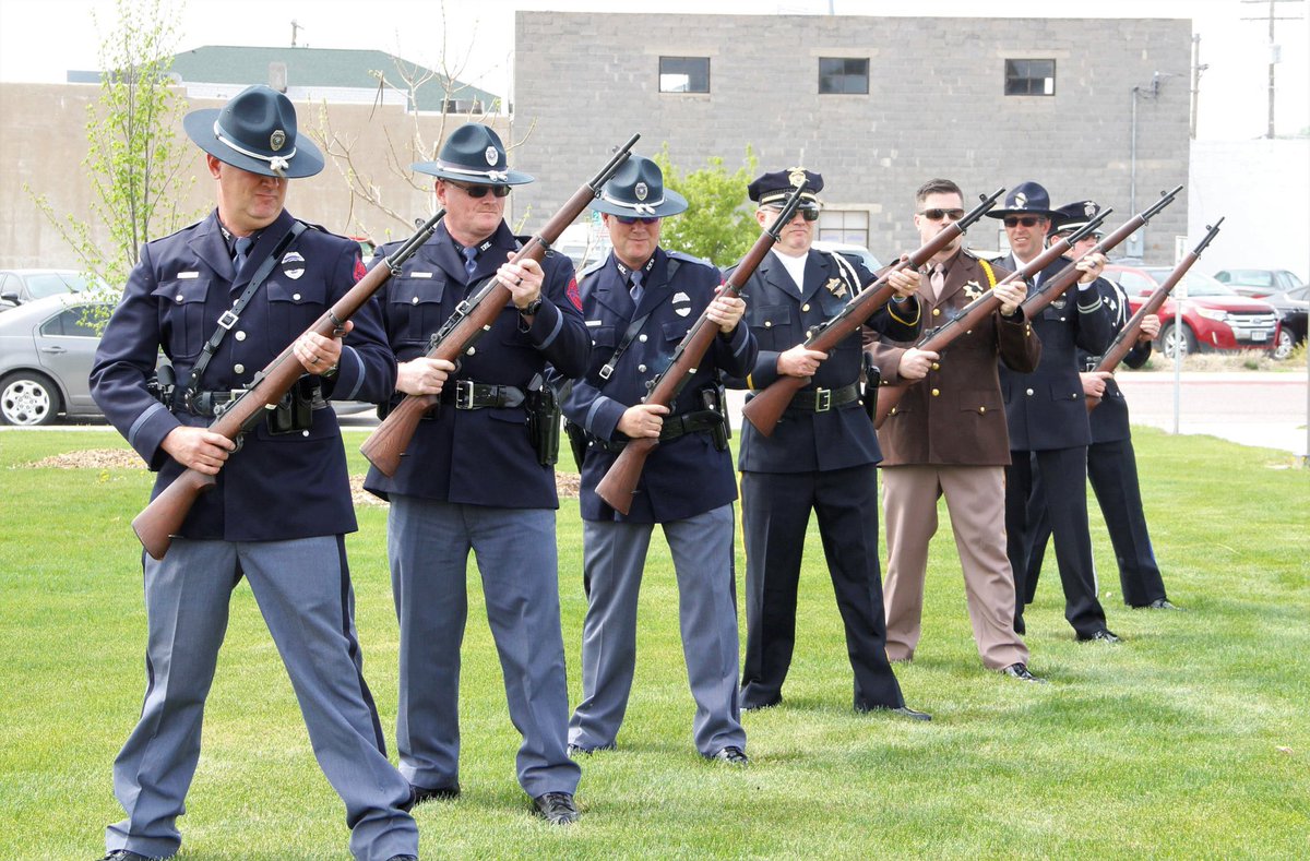NEStatePatrol's tweet photo. Wow. Scottsbluff PD was going through photos from previous years in preparation for this year's law enforcement memorial ceremony and found this.
That's Trooper Jerry Smith #373 as part of the 21-gun salute at the 2019 ceremony. We lost Jerry about a month later.
#RIP373 https://t.co/Wz33YRxNcp