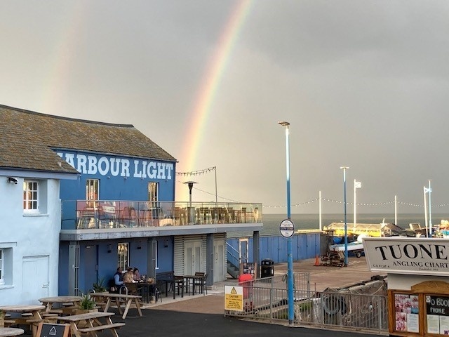 #GeoparkPicOfTheDay #PaigntonHarbour has become a real destination over the last couple of years, with some great cafes, bars and restaurants. Looks like there might be a pot of gold under Harbour Light too! #Paignton #englishriviera #NaturallyInspiring #EscapetheEveryday