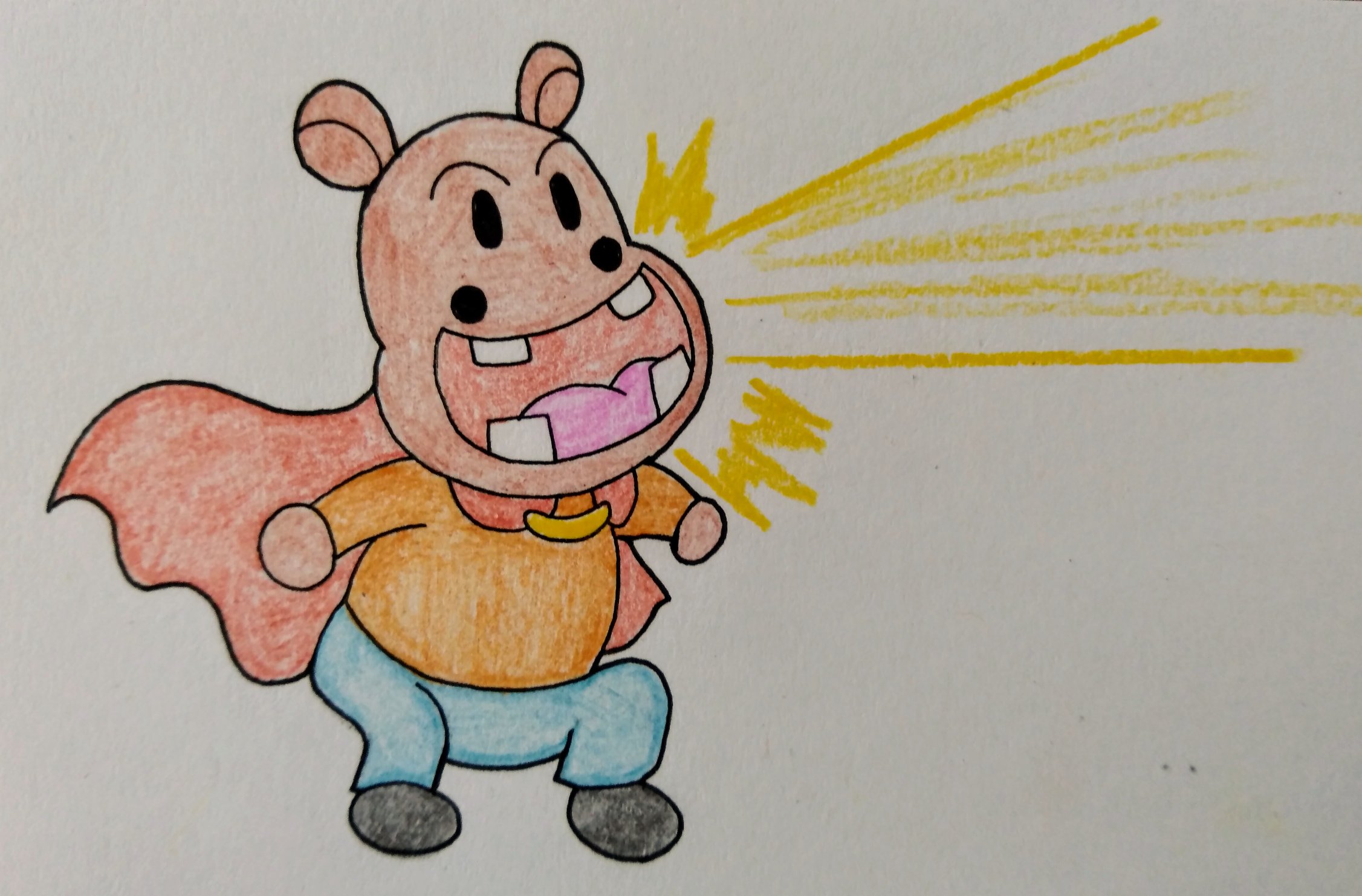 オークション 仲間内で かばおくん を描くのが流行ってる みたいなので描いてみました アンパンマンの顔を全部食べたかばおくんが スーパーパワーを手に入れた 技出すならこんな感じ イラスト ラクガキ イラスト好きさんと繋がりたい