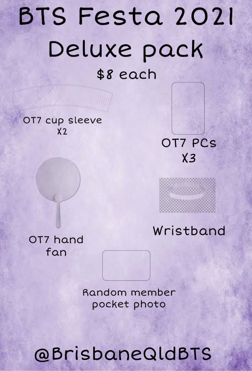 BrisbaneQldBTS's tweet photo. π Good Morning π
HERE IT IS !!!!
We will have a standard Festa pack which you will receive with any drink purchase AND a DELUXE BTS Festa pack for purchase for only $8 !!!
Are you excited?!?! π
@BTS_twt
#QLDArmy
#btsfesta2021 https://t.co/qi9uDTeBxr