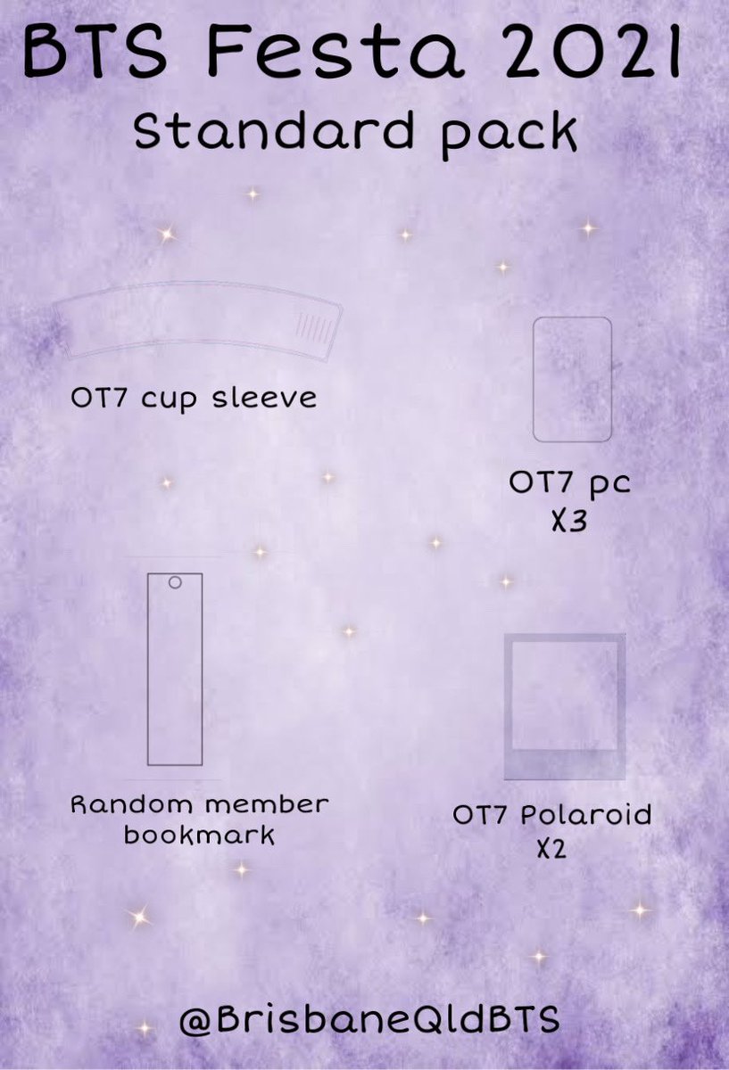 BrisbaneQldBTS's tweet photo. π Good Morning π
HERE IT IS !!!!
We will have a standard Festa pack which you will receive with any drink purchase AND a DELUXE BTS Festa pack for purchase for only $8 !!!
Are you excited?!?! π
@BTS_twt
#QLDArmy
#btsfesta2021 https://t.co/qi9uDTeBxr