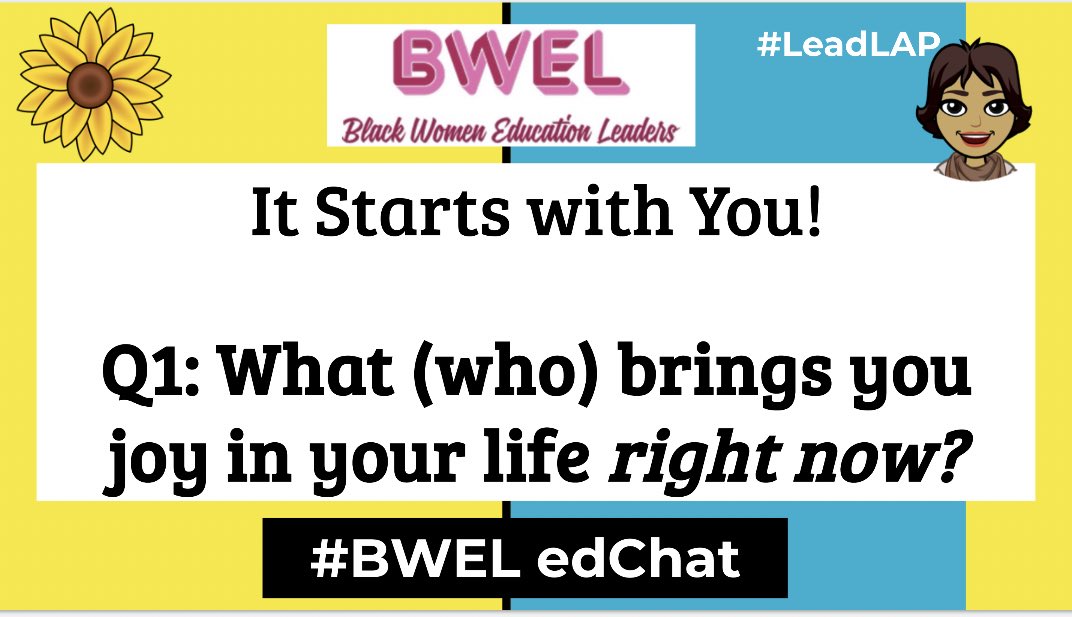 leaders_black's tweet photo. It Starts with You!
Q1: What (who) brings you joy in your life right now?
@OrganicLeaderVB #BWELedchat https://t.co/z4wco8MIU3