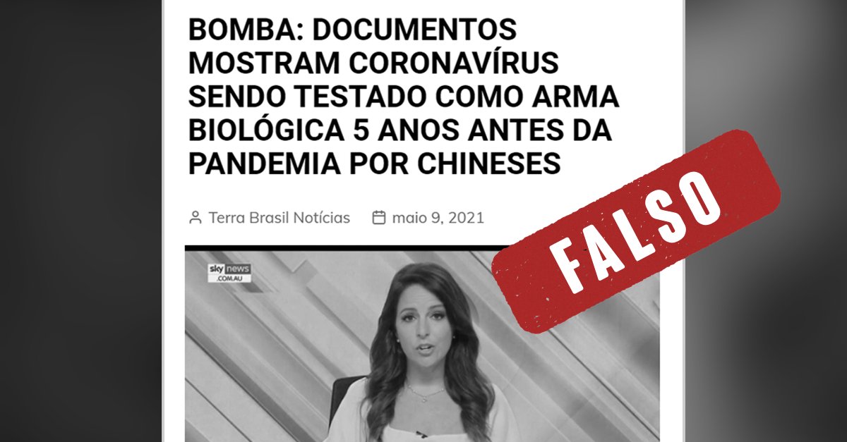 agencialupa's tweet photo. Documentos não mostram que chineses testaram coronavírus como arma biológica. Circula pelas redes sociais que o novo coronavírus foi testado como arma biológica pelos chineses 5 anos antes da pandemia de #covid19. A fonte é uma reportagem de @SharriMarkson. Siga o fio 👇 https://t.co/BudWuVc6XB