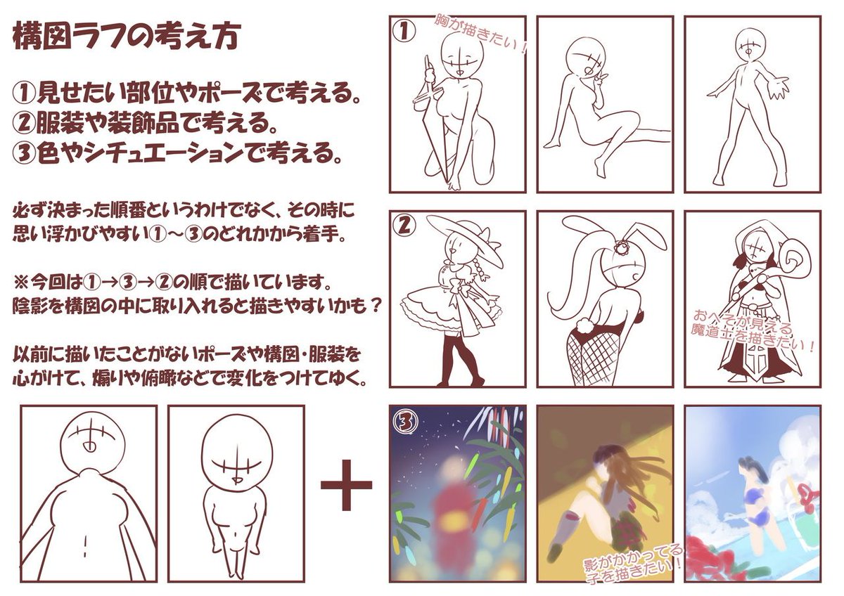 お絵かき講座パルミー على تويتر イラストのアイディアや構図に悩んでいる方は この考え方を試してみましょう T Co Wns0mob39o お絵かき講座パルミー على تويتر イラストのアイディアや構図に悩んでいる方は この考え方を試してみましょう T Co Wns0mob39o