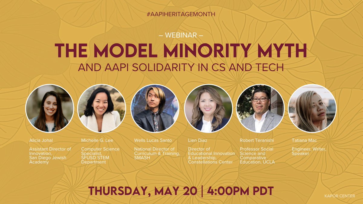 Virtual Event: “The Model Minority Myth and AAPI Solidarity in CS and Tech” on 5/20 @ 4pm! What is the Model Minority Myth, how does it impact AAPI’s in tech and CS, and what should AAPI solidarity look like? 

RSVP Here: …ructingjustcsedandtech.splashthat.com