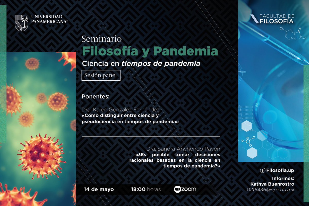 ConsejoFilosUP's tweet photo. Este viernes 14 de mayo cerramos el seminario Filosofía y Pandemia con la sexta sesión “Ciencia en tiempos de Pandemia” 🤩💭 Las invitadas son la Dra. Karen González y la Dra. Sandra Anchondo 🙌🏼 ¡Ahí nos vemos! https://t.co/spqRdGXq2W