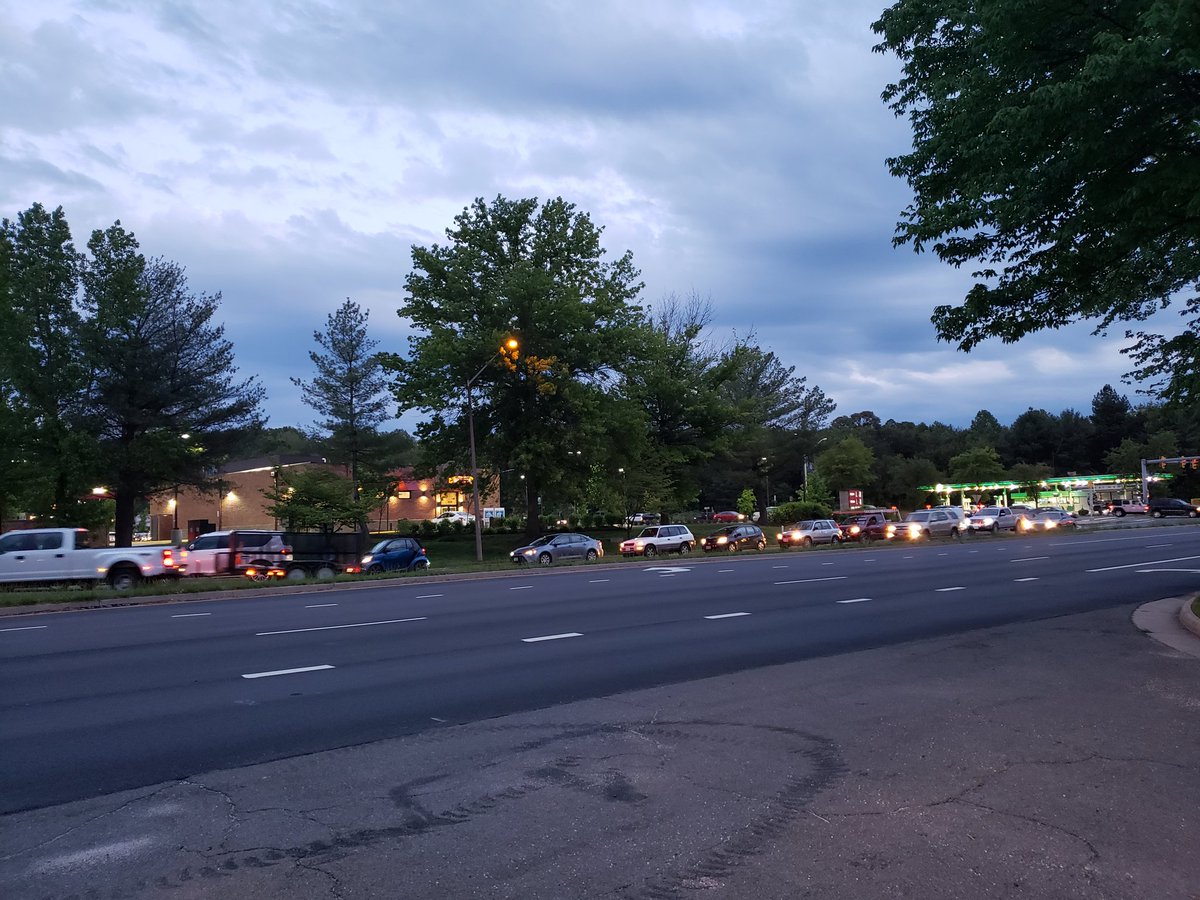 hoheit's tweet photo. @WTOP Three lines filtering into local sheetz; easily 100 cars between them.  No price on sign; all blank except diesel.  Dale City. https://t.co/qgW1g3kUnW