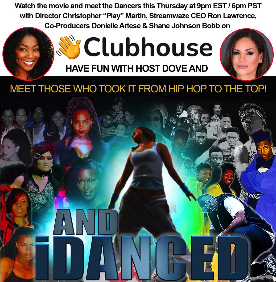 Join and have fun in a audio dance cipher this Thursday 9pm EST / 6pm PST! “90’s HIP HOP DANCERS TALK SUCCESS & HIP HOP CULTURE” Join the featured Dancers in the documentary AND iDANCED who help put Hip Hop culture on the map!