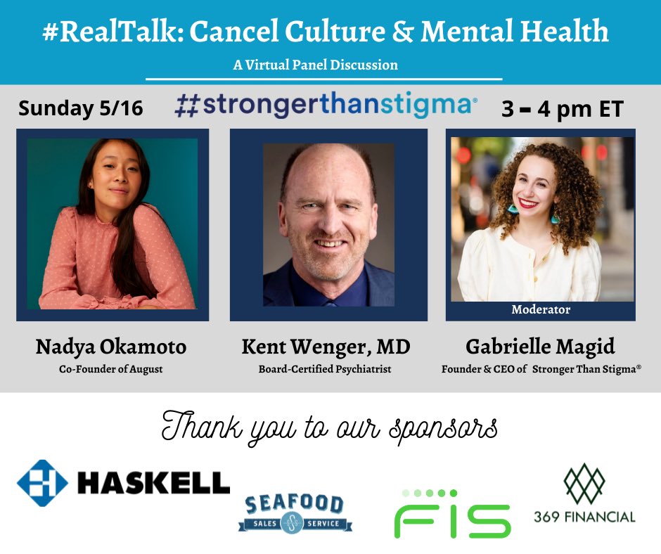 STS_together's tweet photo. THIS Sunday! Join us for a discussion on #MentalHealth and  #CancelCulture with @nadyaokamoto and Dr. Kent Wenger. Register here: https://t.co/ABygR1EOQk https://t.co/2pflyyrbxy
