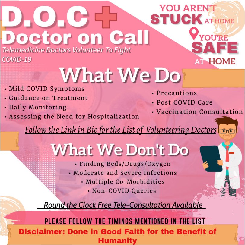 AnejaTripti's tweet photo. #DOC #DocOnCall #voluntary #Free #24X7 #teleconsultation #ReputedDoctors #COVIDSecondWave #weareallinthistogether #JaiHind https://t.co/kt6XjoLLNR