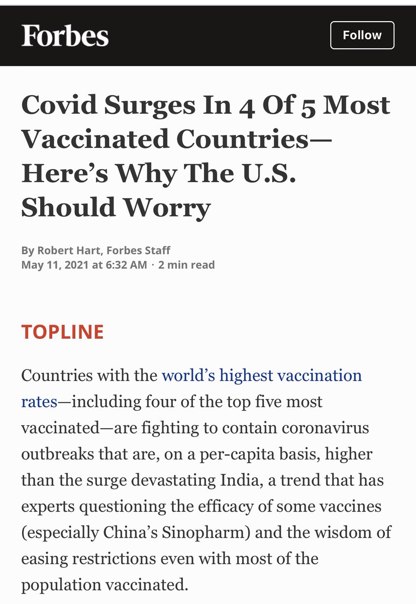 “Controlling for population, the Seychelles and Bahrain, alongside other highly vaccinated countries like the Maldives and Uruguay, recorded the highest number of daily coronavirus cases worldwide.”