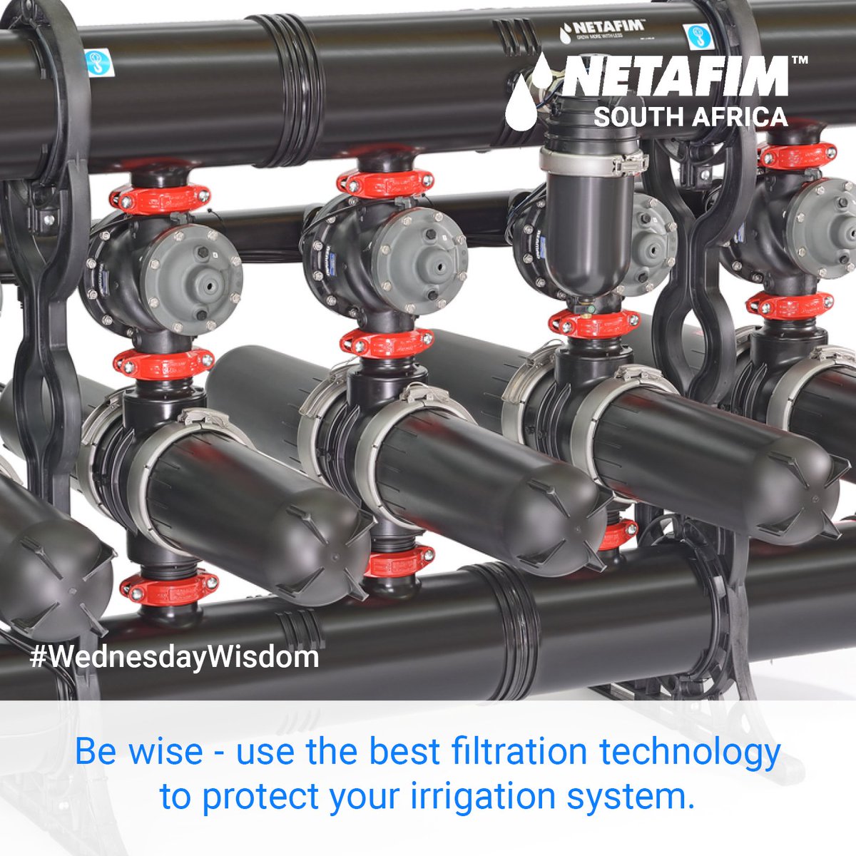 NetafimSA1's tweet photo. The purpose of filtration in an irrigation system, is to protect the emitter, and to an extent, the efficiency of the entire system.
See our full filter selection: https://t.co/9lsL8UbwyS
#growmorewithless #wednesdaywisdom #netafim #filterfocus https://t.co/EXrknNrGDc