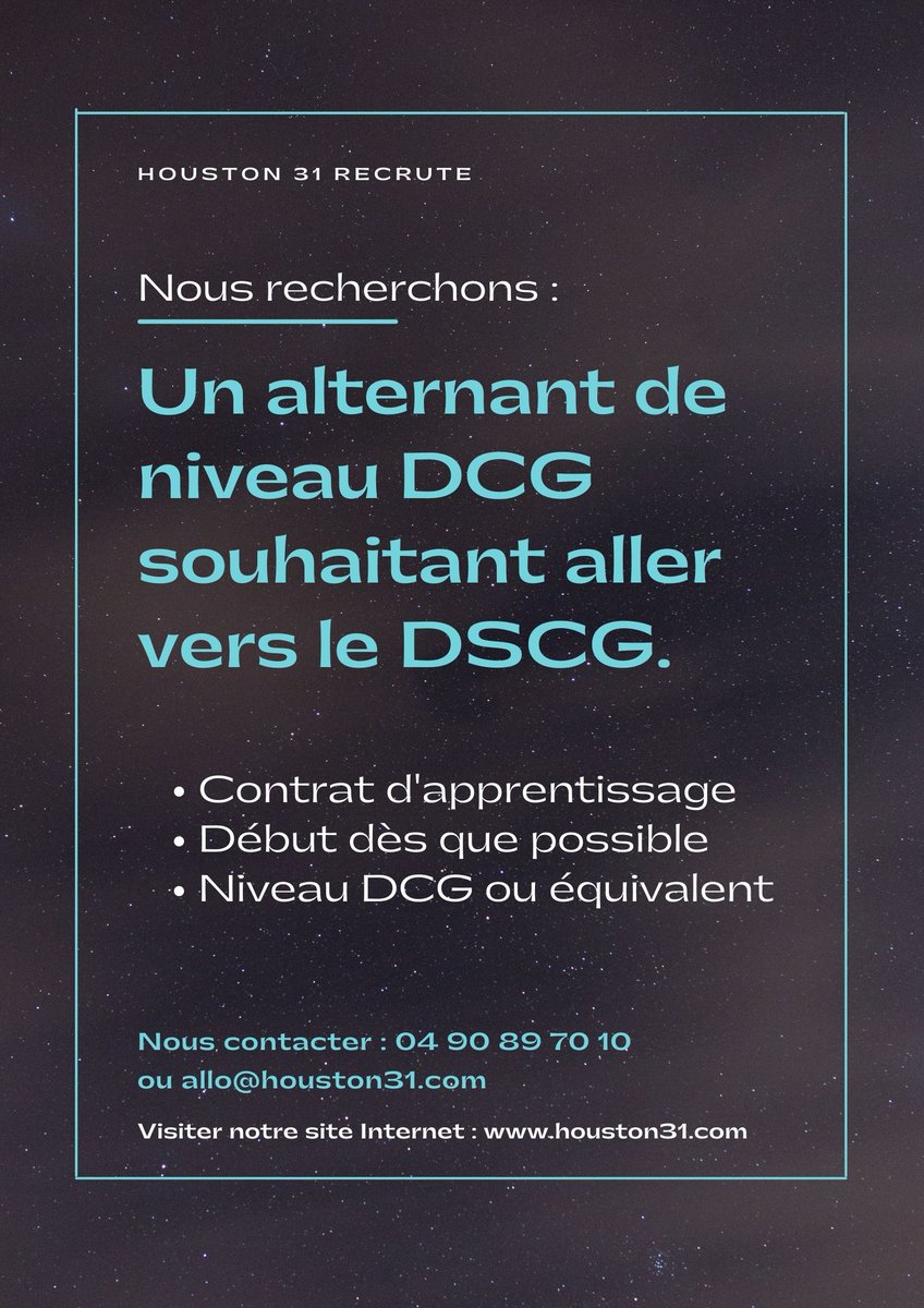 H31Avignon's tweet photo. Nous recrutons un #alternant en #comptabilité chez Houston 31 ! 

Alors si tu es motivé et que tu souhaites rejoindre une #équipe jeune et dynamique : contacte-nous au 04.90.89.70.10 ou envoie-nous un mail à allo@houston31.com. 

#Recrutement #alternance #apprentissage https://t.co/CEMOWOcF5z