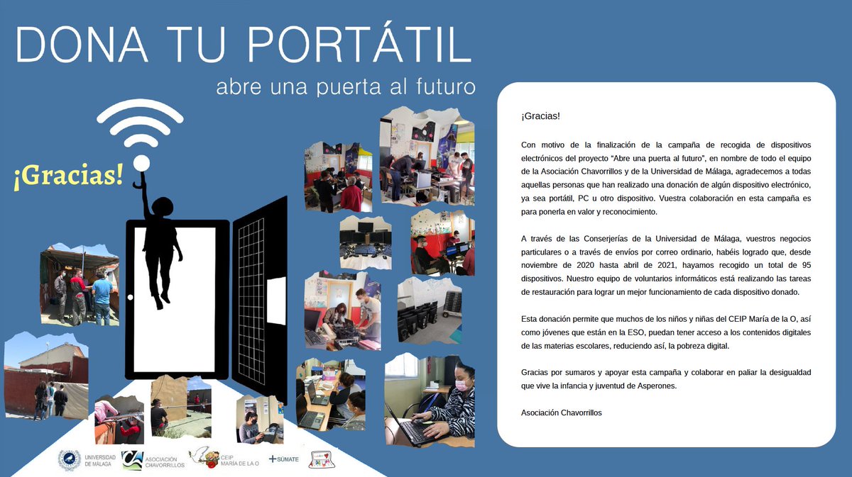 Gracias a tod@s l@s donantes #exclusiondigital #brechadigital <a href="/infouma/">Universidad de Málaga</a> <a href="/ceipmariadelao/">CEIP Maria de la O</a>
