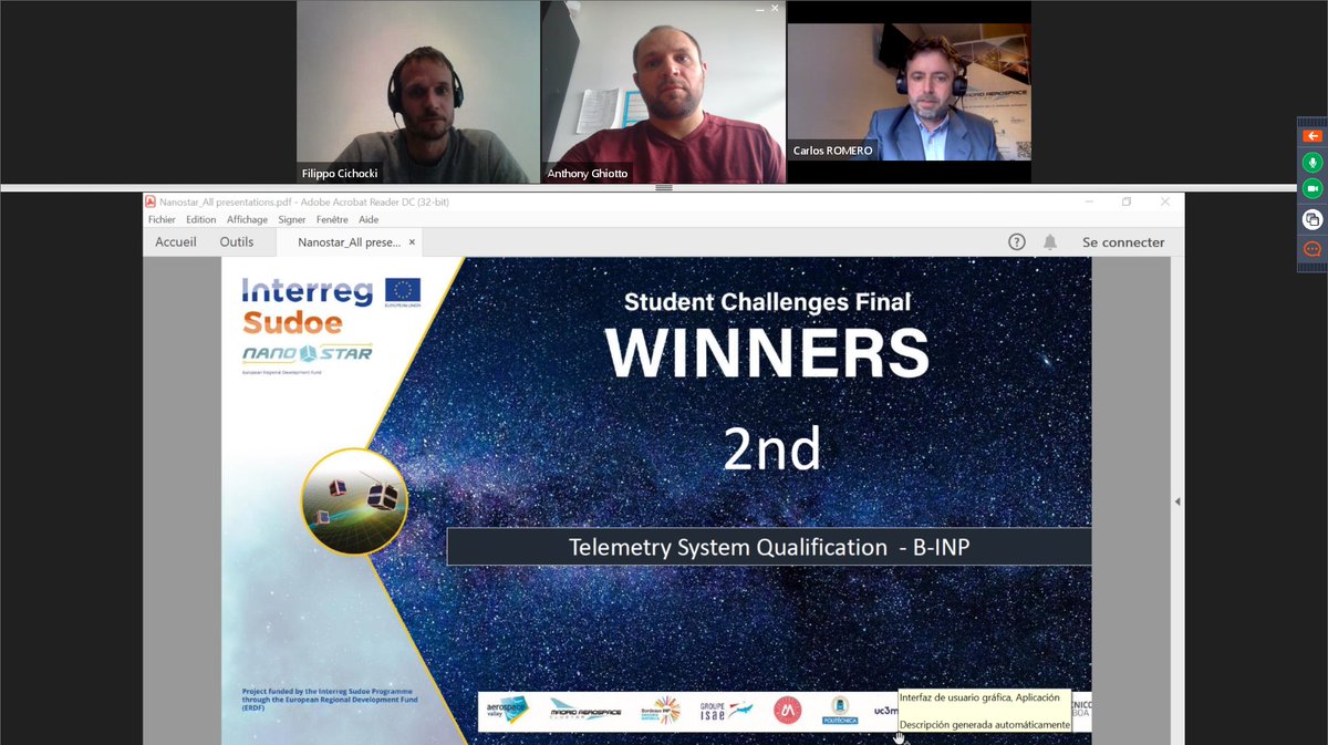 🚀🏆 Le projet Eirballoon de l'<a href="/ENSEIRBMATMECA/">ENSEIRB-MATMECA</a>, consistant en la pré-validation d’une technologie de communication #IoT depuis l’espace, a remporté hier la 2ème place du challenge européen #Nanostar 👏🥈 !

cc <a href="/nanostarproject/">Nanostar Project</a> / @Sudoe5