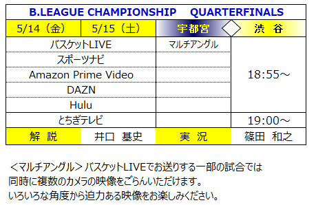 篠田 和之 Bリーグチャンピオンシップ クォーターファイナル 宇都宮ブレックス サンロッカーズ渋谷 生中継のおしらせ とちぎテレビで生中継します 前後の番組で放送時間変更などがありますので ご了承ください 篠田 和之 Bリーグチャンピオンシップ クォーターファイナル 宇都宮ブレックス サンロッカーズ渋谷 生中継のおしらせ とちぎテレビで生中継します 前後の番組で放送時間変更などがありますので ご了承ください