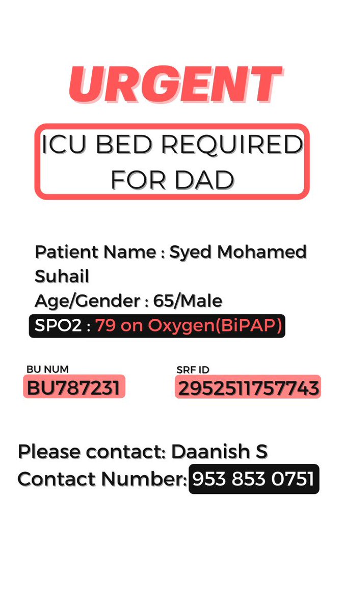 MaiFeather's tweet photo. Urgent. Looking for an #ICUBed in #Bangalore please reach out to @daanish_suhail https://t.co/qiX1YNIgbc