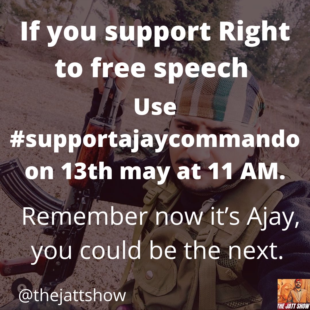 jattshow's tweet photo. Please join us to support ‘Right to free Speech’
#supportajaycommando https://t.co/N5LLnzdPMq