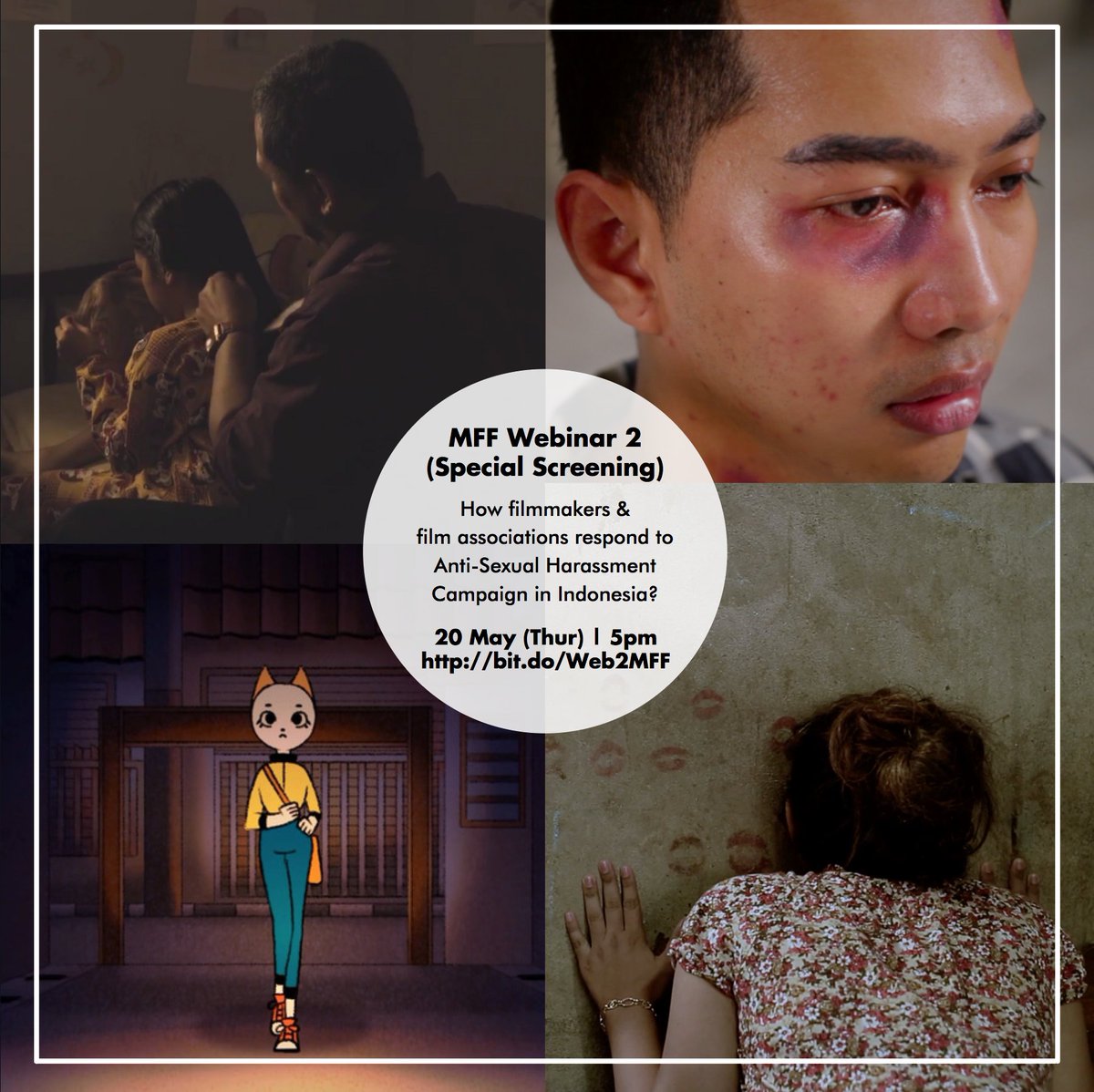 MFFunimas's tweet photo. Introducing the short films for our upcoming special screening, brought to you in collaboration with 'Kampanye Bersama Program Film Anti Kekerasan Seksual' and Bomboe Organisation!
To join this, do register using the link on the poster, or through the link on our bio!
#17thMFF https://t.co/eMfkDzBDCh