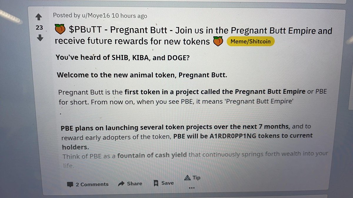 sns_trader's tweet photo. Pregnant Butt coin, solid investment case for 2021, just out
#PBuTT https://t.co/JeDOsOHoLn