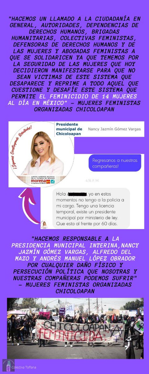 ToffanaFQ's tweet photo. Respecto a la situación suscitada hoy 11 de Mayo en Chicoloapan y las compañeras detenidas. 

Se hace de nuestro saber que allanaron ya la casa de una compañera, esto NO puede quedar impune. #Chicoloapan #NoMásRepresalias #EdoMex 

Ayúdennos difundiendo.⚠️⚠️⚠️⚠️⚠️ https://t.co/ELepaYJP7z