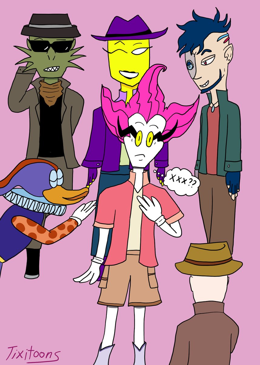 acespader21's tweet photo. Two drawings. Left is Slapstick in a gay harem (nothing dirty) based on a random chat on Discord. @KosmicMi 's oc Kaspar. Drawing on the right is me I got an art idea. #marvelslapstick #slapstick #marvel #madcap #marvelslash #terror #marvelterror #rorschach #quackerjack https://t.co/T2bfJT8CUw