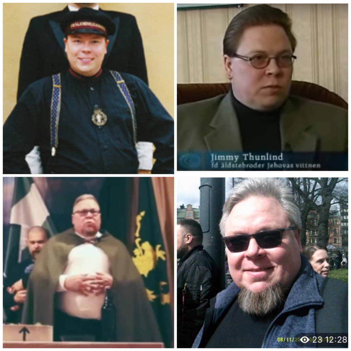 Jimmy Thunlinds liv i 4 bilder.

1. Trubadur i Dag och jag på proggtåget
2. Äldstebroder i Jehovas vittnen
3. Nästesledare i NMR fram till hans avhopp för några veckor sedan 
4. Är med i sanningsrörelsens coronademo i Sthlm 1 maj