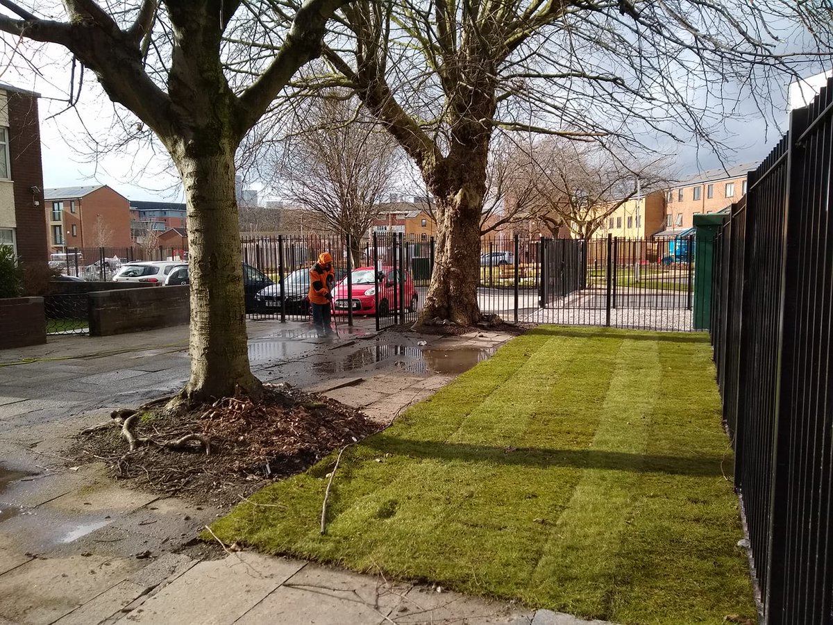 Picture after the grass has been laid outside church