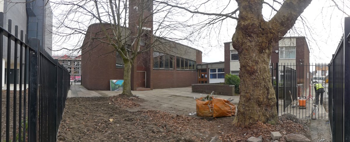 picture outside Brunswick church before the garden was laid. Large section of soil and flagstones