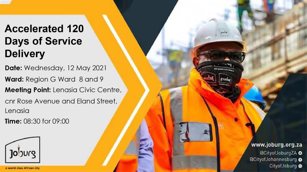 GeoffMakhubo's tweet photo. Top of the Morning 

This morning we are back in Region G Ward 8 and 9 for the Accelerated 120 Days of Service Delivery.

#WeServeJoburg https://t.co/cPkZ6roOvo