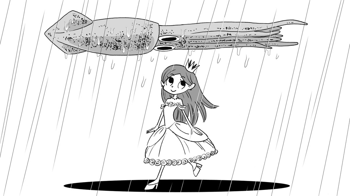 雨を防いでくれるイカ 