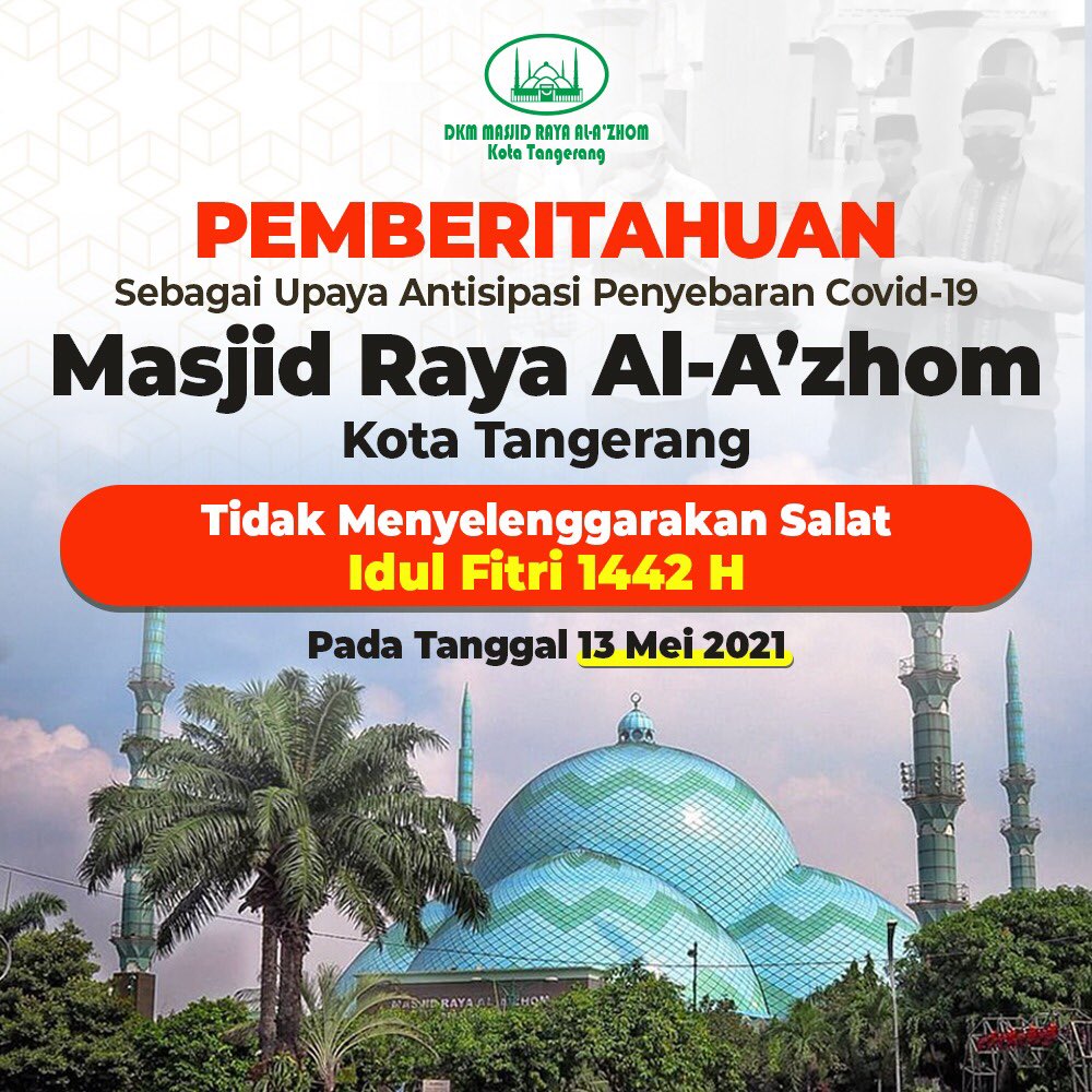 Sesuai SE Wali <a href="/Kota_Tangerang/">KOTA TANGERANG</a> No 180/1770-Bag.Hkm/2021.

Mari bersama-sama tertib dan disiplin protokol kesehatan, demi menciptakan suasana yang aman dan nyaman untuk beribadah Salat Idul Fitri 1442 H dan merayakan hari kemenangan.

#TangerangAyo #KotaTangerang #TangerangLIVE