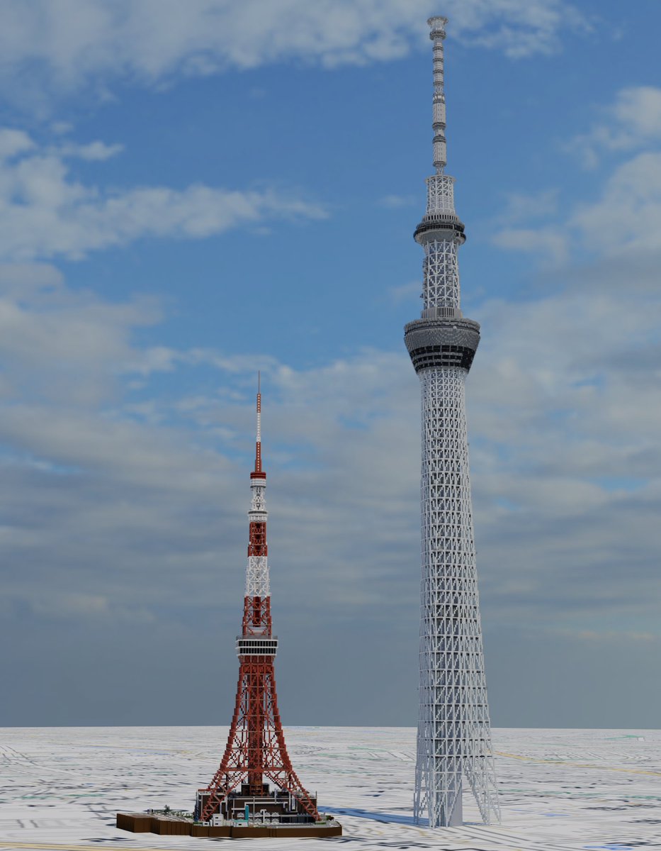 おもち S Tweet マイクラで作った 東京タワー と 東京スカイツリー を並べてみました スカイツリーおっきい Minecraft Minecraft建築コミュ Trendsmap