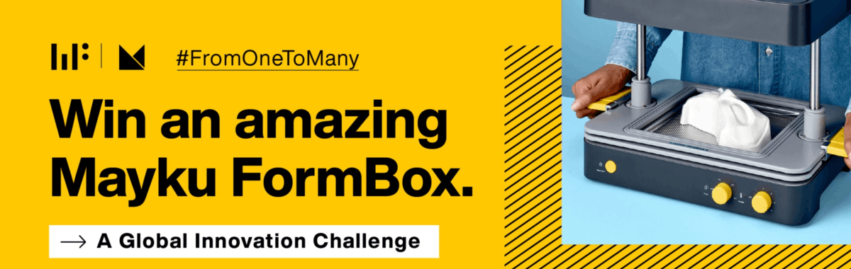 chaihuomaker's tweet photo. Hey makers, want to win a FREE @TeamMayku FormBox? Then don't miss the #FromOneToMany Challenge organized by @Wikifactory. Just submit a vacuum-formed design to join the competition to win it away by May 16th, 2021. 👉https://t.co/hScqgjOM7f https://t.co/zUs5Y1EYsD