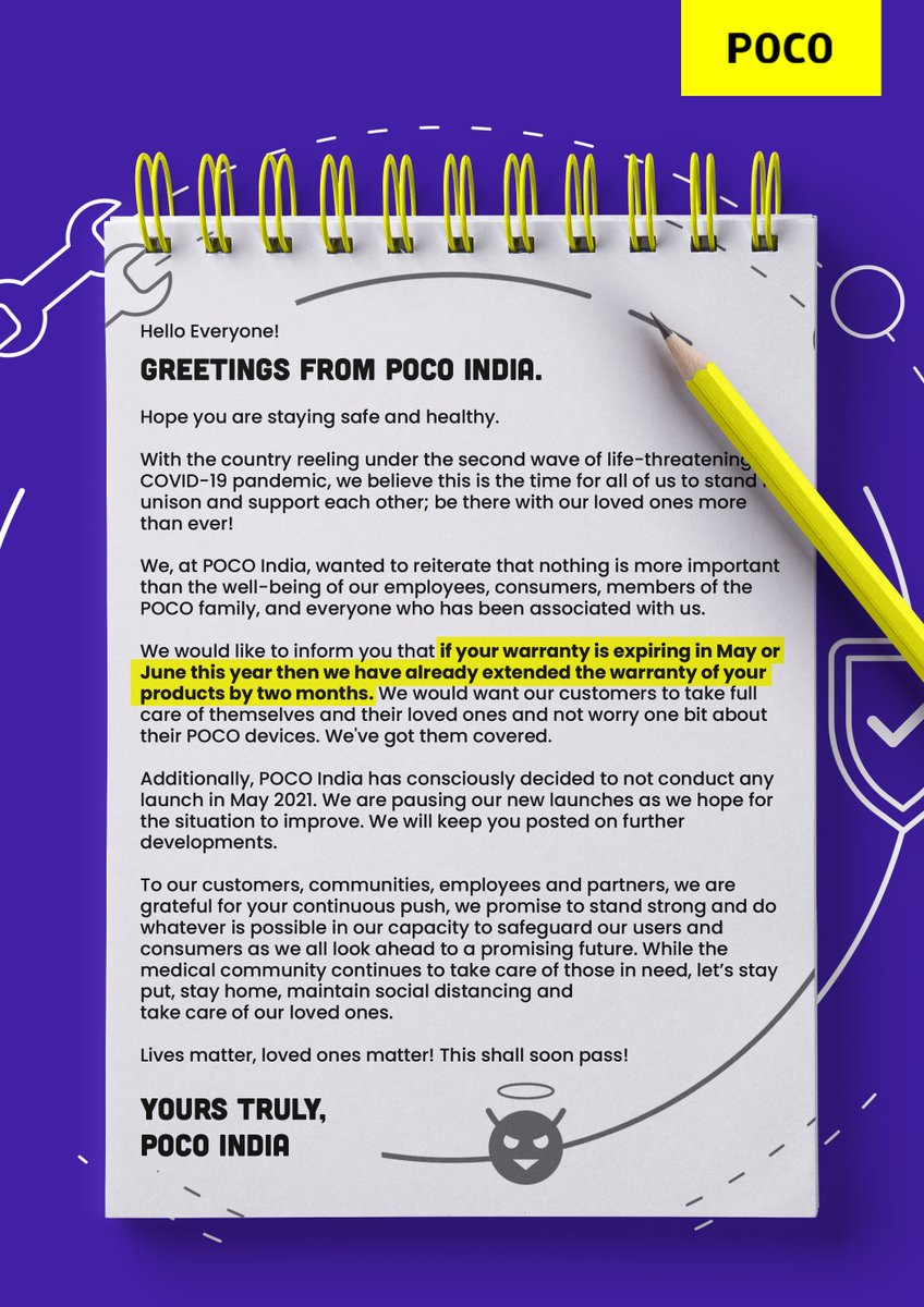 IndiaPOCO's tweet image. We know that the past few months have been extremely difficult on everyone. To make things easier, we&apos;re extending 𝒕𝒉𝒆 𝒘𝒂𝒓𝒓𝒂𝒏𝒕𝒚 𝒐𝒇 𝑷𝑶𝑪𝑶 𝒑𝒉𝒐𝒏𝒆𝒔 𝒃𝒚 𝒕𝒘𝒐 𝒎𝒐𝒏𝒕𝒉𝒔*. All, for your safety.

*For everyone whose warranty expires in the month of May/ June.
