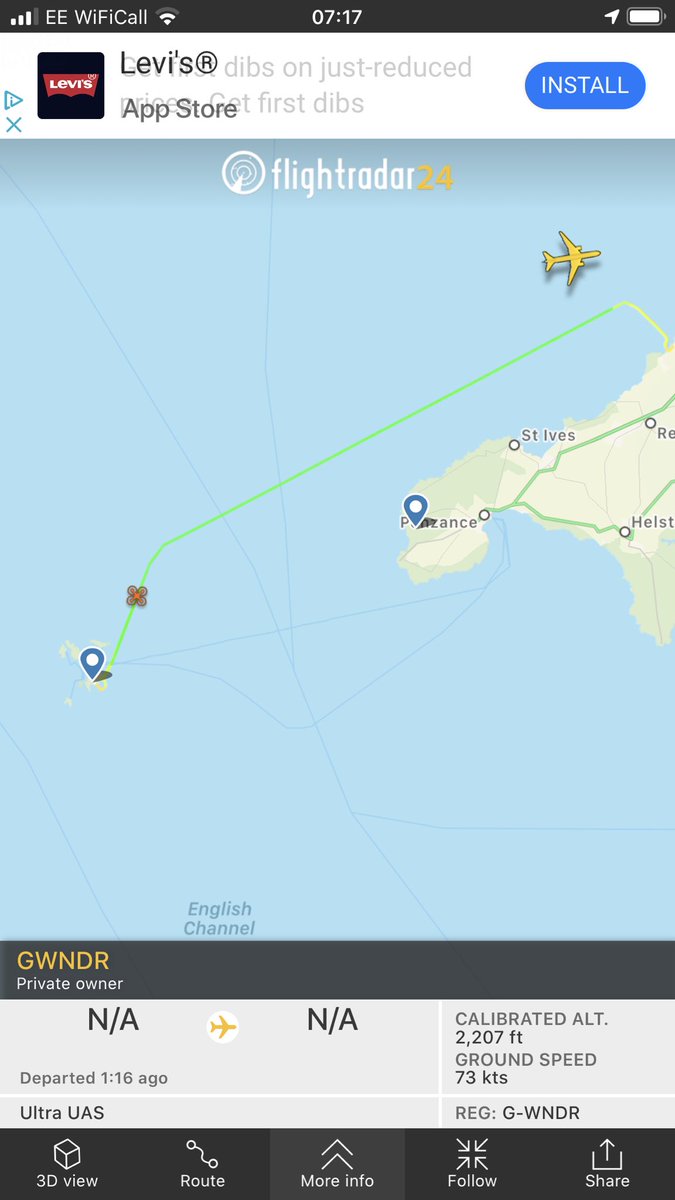 CWLSpaceCluster's tweet photo. Early start for the Cornish Drone Airbridge team, now heading back from Isles of Scillies to Perranporth with the Ultra #UAV https://t.co/0NQpUdnkXB