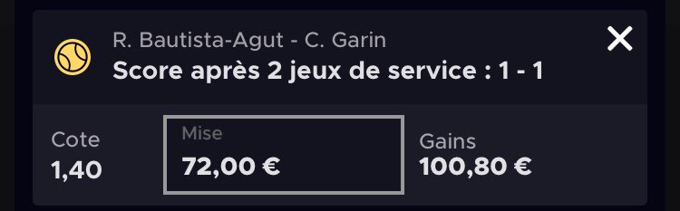 TenPronos's tweet image. #ATP Rome 

~ 1-1 après deux jeux de service sur GARIN VS RBA(1.40)💥🎾
Mise: 2u

(deuxième mise pour aujourd’hui sur la spéciale 1-1 après deux jeux ➡️ quoiqu’il arrive on est en gain aujourd’hui 💥) 
ps: on a déjà une mise avec le DELBO VS GOFFIN.