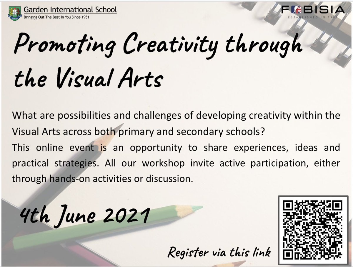 We are so excited to be hosting this EJAWS digital conference on creativity on the 4th June. Open to all primary and secondary art teachers in Fobisia Schools. Follow the QR link to sign up. <a href="/FOBISIA1/">FOBISIA</a> #GIScreativity #GISlearningcommunity