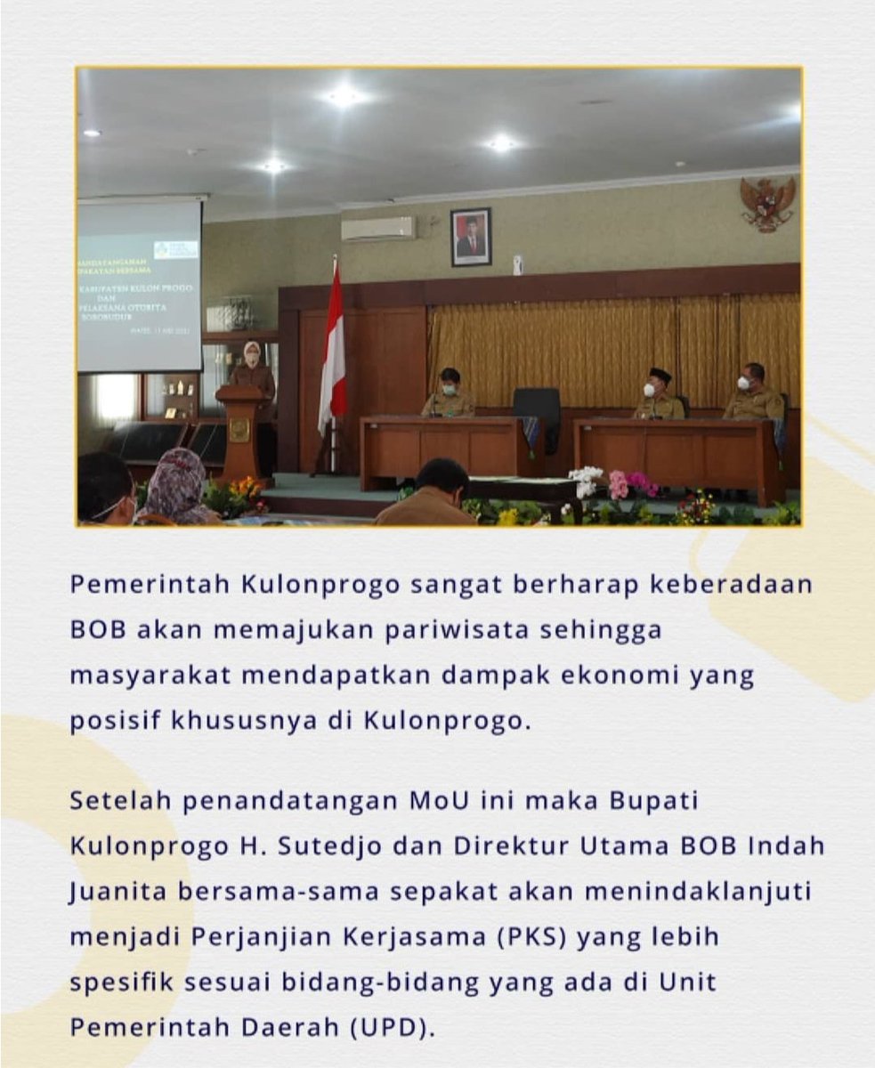 BOBorobudur's tweet image. Menetapkan landasan dalam melakukan pemantauan &amp;amp; evaluasi terhadap pelaksanaan Strategi pengembangan pariwisata &amp;amp; pendukung pariwisata di Kab.KulonProgo &amp;amp; Zona Otorita kawasan Pariwisata Borobudur
#pariwisatabangkitindonesiamaju
#wonderfulindonesia
#TheJewelOfjava
#IndonesiaCare
