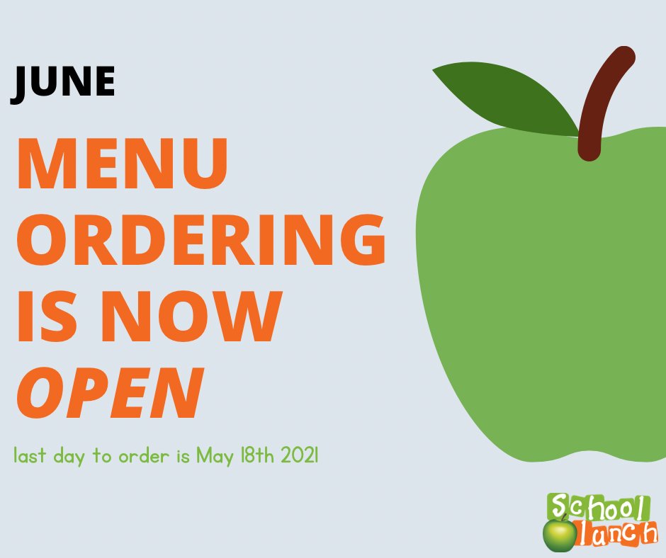 Our June menu is now open!  Last day to place orders is May 18th.  Visit schoollunch.ca today to place your order! <a href="/NLESDCA/">NLESD</a>