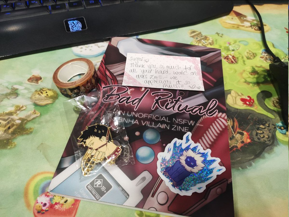 I just received my contributor copy of <a href="/BadRitualZine/">Bad Ritual: A NSFW BNHA Villain Zine @ FINISHED</a> and when i open it i saw this little letter 💜 gonna keep it from now and forever~ 
thank you <a href="/things_lets/">LetsFractureThings 🔜</a> <a href="/egosketchy/">sachi 💌</a> @charlsteas @markovia_ff for inviting and give that opportunity to draw a cover~ love yall 🥰