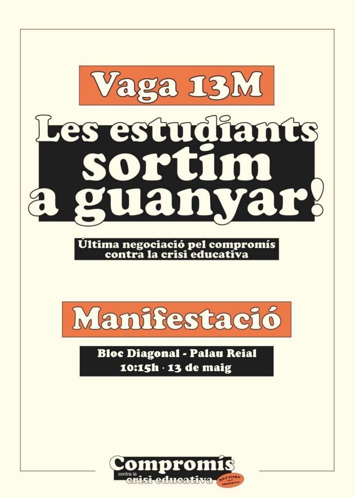 🛑 Ens veiem demà a Palau Reial a les 10:15h per fer Bloc Diagonal 🛑

📢 Pel compromís contra la crisi educativa! 🔥