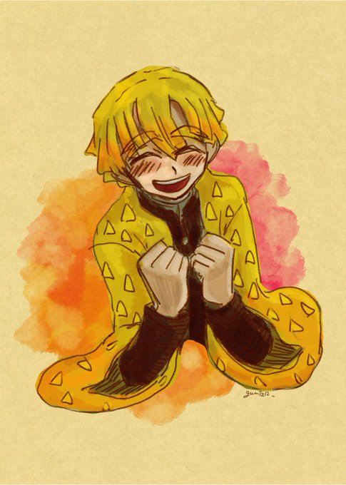 いずさんがTwitterに投稿した我妻善逸(鬼滅の刃)のイラスト。