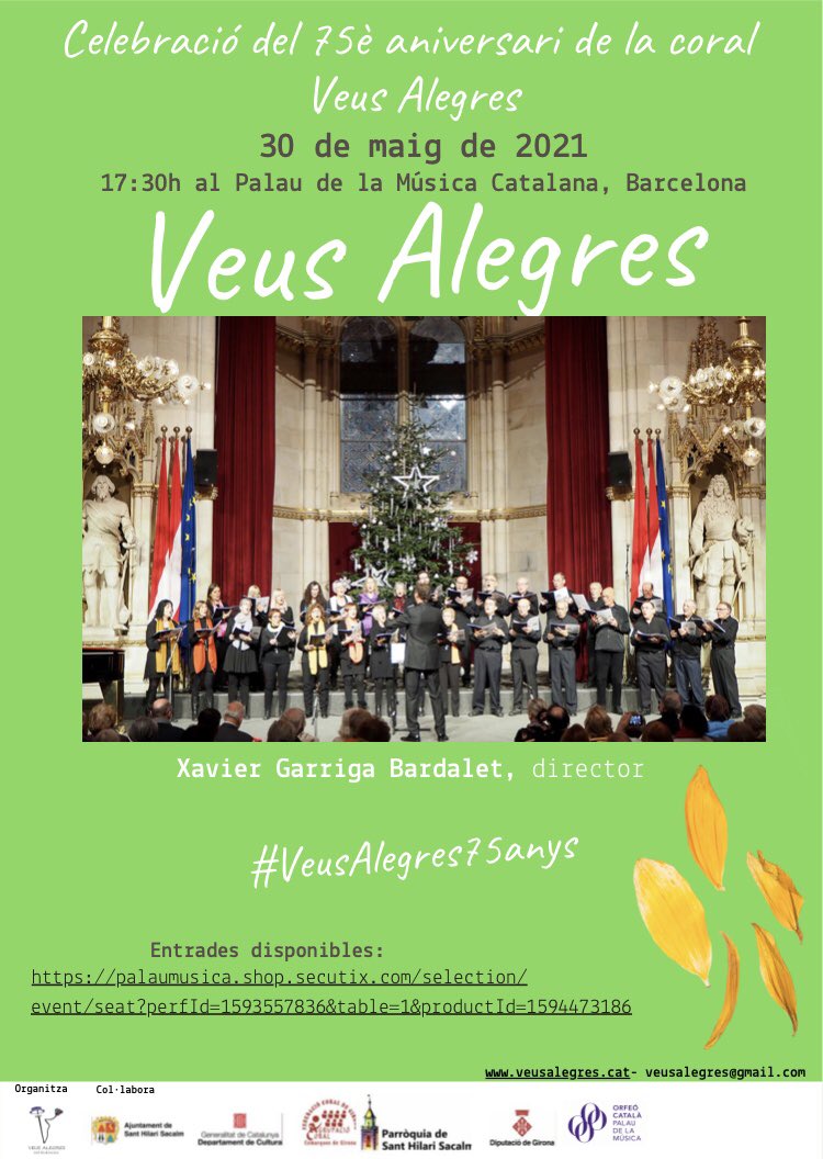 Aquí podeu comprar les entrades per assistir al concert de l'Orfeó Català per commemorar els 75 anys de Veus Alegres:👇

entradas.codetickets.com/entradas/conce… 
<a href="/Orfeo_Catala/">Orfeó Català</a> @elsnoisalegres