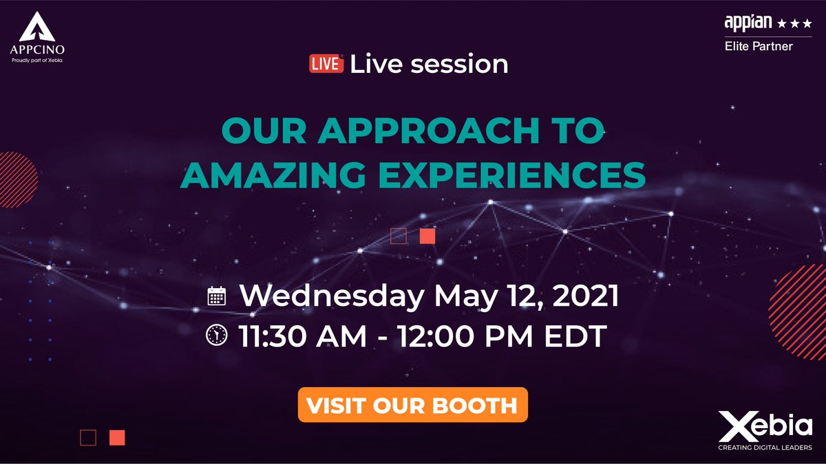Appcino's tweet photo. The success of a business is defined by the experiences its customers go through collectively. 

Visit our booth at https://t.co/Ly0jHe9yw4 to know how the pioneers of low code development can help define amazing experiences for your customers!

#AppianWorld #Automation #LowCode https://t.co/Nou8UsLNNg